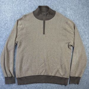 J.Crew Sweater Mens Large Brown Herringbone 1/4 Zip Mock Neck Knit Pullover